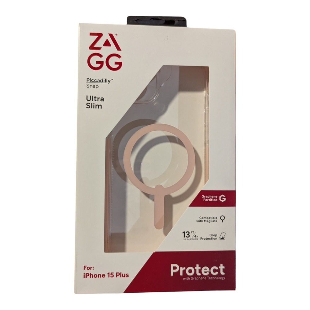 E9. Zagg Piccadilly Snap Case 13Ft/4M Drop Protection iPhone 15 Plus Clear/Pink